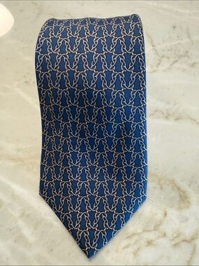 Hermes Classic Blue Chain Patterned Men's Tie